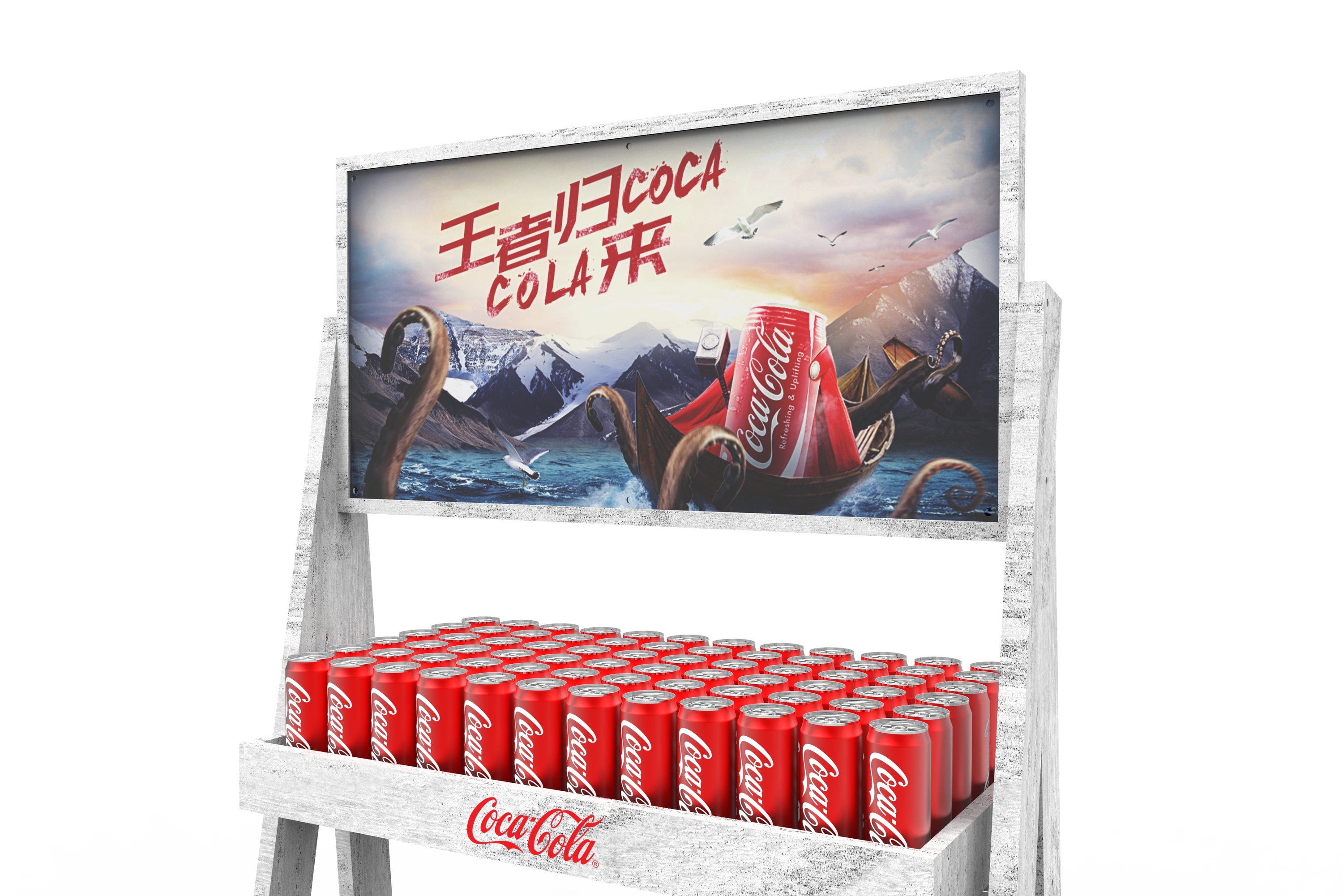 Ladder Shape Cola Display Stand 3 Tier Wooden Beverage Display Racks Floor Stand Wood Shelf for Retail Shop — view 3
