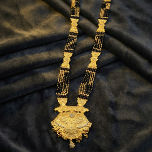 Wholesale Brass 24K Micro Gold Plated Long Mangalsutra Big Pendant Traditional Wedding Necklace 36 Inches Women's - Product Image 1