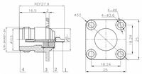 Connecteur RF N-KF à quatre trous carrés, connecteur coaxial RF de type N, connecteur à bride femelle de type N