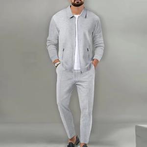 <span class=keywords><strong>Veste</strong></span> croisée sportive pour <span class=keywords><strong>homme</strong></span> avec poche zippée gaufrée à carreaux Ensemble cardigan mince à revers Vêtement tricoté teint pour l'automne et la jeunesse - Product Image 3