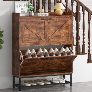 Mueble Zapatero con 2 Cajones Abatibles, Zapatero Moderno para Entrada o Pasillo, Armario Práctico para Almacenamiento de Calzado, Marrón Rústico - Product Image 1