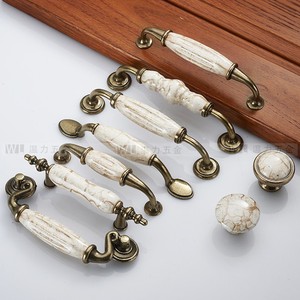 European Antique <b>Ceramic</b> Cabinet Handle Marble Pattern Zinc Alloy Drawer Pull Bar Style Durable Furniture Hardware - Product Image 1