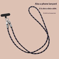Cordon de téléphone avec câble de données double Type-C en tissu tressé pour appareils Android et iOS ; Charge rapide PD