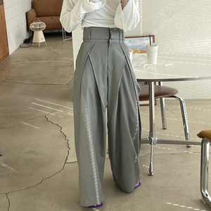 Pantalon décontracté plissé taille haute coupe large pour femme, style rétro polyvalent, collection été 2026 - Product Image 2