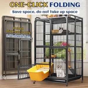 Cage pliable en métal pour chat avec roulettes pivotantes à 360°, facile à déplacer, enclos à 4 niveaux pour 1-2 chats, furets et lapins (noir) - Product Image 2
