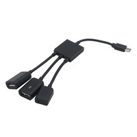 Adaptateur Android Micro USB OTG un à trois câbles Hub de souris de jeu mobile avec alimentation compatible avec les prises US/UK/EU