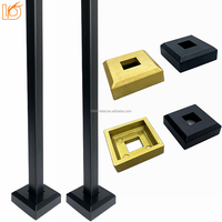 Cache-embout de balustre carré en fer forgé noir, simple et uni, avec chaîne dorée, pour rampe d'escalier en bois
