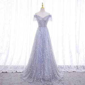 Ethereal V-Neck A-Line Evening Gown With Straps Elegant Long Fitted Waist For Parties And Banquets - Product Image 1