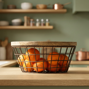 <b>Rectangular</b> <b>Storage</b> <b>Basket</b> With Wooden Lid Minimalist Kitchen Food Container Durable Metal Wire <b>Basket</b> - Product Image 3