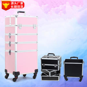 กระเป๋าเครื่องสำอางแบบล้อลากหลายชั้น สีชมพูและสีดำ พร้อมล้อหมุนได้ ความจุขนาดใหญ่ พร้อมกุญแจล็อค สำหรับใช้ในบ้าน - Product Image 3