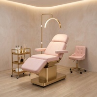 Lit de beauté électrique de luxe à 3 moteurs avec base dorée, réglable pour soins du visage, extensions de cils et massage, fauteuil d'esthéticienne