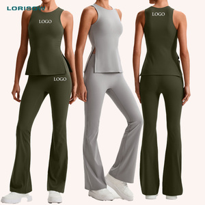 Completo Yoga LORISOW Due Pezzi per Donna, Abbigliamento Sportivo Morbido, Top e <span class=keywords><strong>Pantaloni</strong></span> a Vita Alta con Logo Personalizzato - Product Image 1