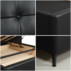 <span class=keywords><strong>Lit</strong></span> rembourré en cuir véritable moderne avec grand espace <span class=keywords><strong>de</strong></span> rangement, tête <span class=keywords><strong>de</strong></span> <span class=keywords><strong>lit</strong></span> ergonomique, cadre robuste et écologique, facile à assembler - Product Image 3