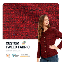 Tissu en tweed rouge tendance fabriqué en Chine, 100% polyester tissé, haute qualité, respirant, écologique, 280 GSM, vêtements pour femmes