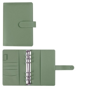 Mint Green A6 PU Leather Binder Journal 6-<b>Ring</b> Loose Leaf Notebook with Zipper Pockets Snap Button Vintage Travel Planner - Product Image 1