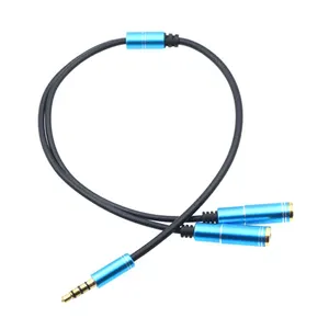 3.5mm Stereo Audio Y Splitter Cable 4-Pole Male to 2-Female Port Audio Stereo Cable Dual Headphone Jack Adapter