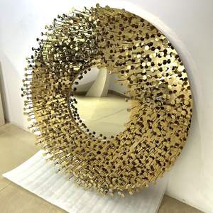 Seni Dinding Dekoratif Modern 100% Patung Dinding Kuningan Buatan Tangan Dekorasi Rumah Cermin Seni Dinding Logam Geometris Bulat yang Menakjubkan - Product Image 5