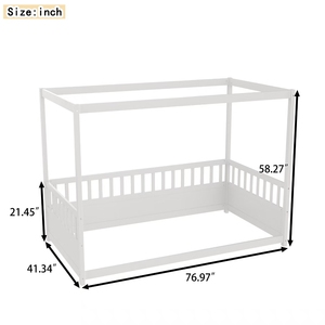 <span class=keywords><strong>Letto</strong></span> a <span class=keywords><strong>baldacchino</strong></span> bianco a due piazze con sponde, <span class=keywords><strong>letto</strong></span> a terra Montessori in legno per cameretta bambini e bambine - Product Image 2