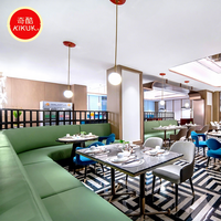 Canapé en cuir vert de luxe pour restaurant, structure métallique, moderne, durable, en forme de L, respectueux de l'environnement, ensemble de table à manger pour café, hôtel