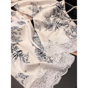 Luxury Oriental Style Silky Pajamas for Women Floral Loungewear with Lace Trim Black &amp; White <strong>Thermal</strong> <strong>Pyjamas</strong> for Summer &amp; Spring - Product Image 6