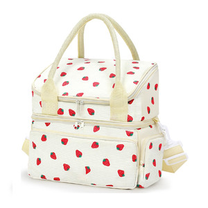Stylish Girls <b>Cute</b> Strawberry <b>Lunch</b> <b>Bag</b> Double Deck Large Capacity Cooler <b>Bag</b> for Beverages Fruits - Product Image 1