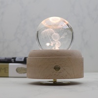 Lampe de table en boule de cristal 3D avec base en bois, lumières LED musicales, décoration d'intérieur, veilleuse pour chambre à coucher