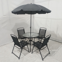 Uplion Ensemble de salle à manger d'extérieur 4 pièces avec table de jardin, chaises et parasol, chaise pliante de patio avec table en verre