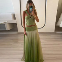Ensemble jupe pour femmes, style estival, nouveau style, élégant, col en V, en mousseline de soie, demi-robe, ample, pour les vacances à la plage