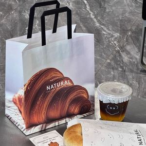 Custom White Kraft Paper Bag Eco-Friendly Grease-Proof Design for <b>Barbecue</b> Bread Snack Pizza Sushi Takeout Packaging - Product Image 4