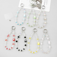 Cadena de Bolso con Cuentas de Cristal de Colores Delicados y Purpurina, Llavero con Cuentas de Gato y Flor Pequeña, Correa de Muñeca, Cordón para Teléfono Móvil
