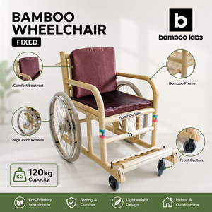 โครงไม้ไผ่พับได้สำหรับรถเข็นคนพิการแบบคงที่น้ำหนัก120กก. ผ้า/เบาะนั่งหนังเทียมพนักพิงทนทานต่อการเจาะ - Product Image 5