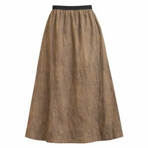 Falda Maxi Personalizada para Mujer, Mezcla de Lino y Algodón, Color Marrón, Cintura Elástica Negra, Estilo Línea A, Casual, Vintage, Elegante - Product Image 5