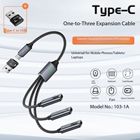 Cable de Expansión JILIAN Tipo-C 3 en 1, Adaptador USB 2.0, Convertidor Multifunción Uno a Tres, Material de Tejido, Adaptador Universal