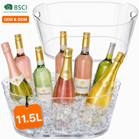 Seau à glace transparent de 11,5 L avec poignées, grand refroidisseur de boissons en plastique pour fêtes, bar à domicile et extérieur, vente en gros, logo personnalisé