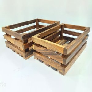 Juego de Cestas de Almacenamiento de Madera de Acacia, Caja de Madera Apilable para Exhibir Frutas y Aperitivos, 1 Juego, Color Natural - Product Image 1