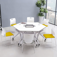 Mesa de escritorio plegable redonda, mesa de entrenamiento en forma de abanico para oficina, conferencia y reuniones, venta al por mayor