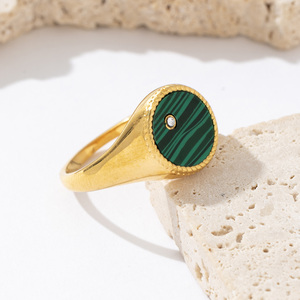 Elegante Frauen wasserdicht 18 Karat Edelstahl Türkis Wasser tropfen <span class=keywords><strong>Abalone</strong></span> <span class=keywords><strong>Shell</strong></span> Zirkon Malachit Ring - Product Image 4
