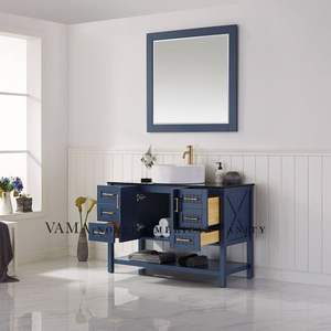 VAMA — vanité de salle de bains avec dessus en verre, classique, utilisé en tissu <span class=keywords><strong>bleu</strong></span>, évier, meuble de salle de bains, 48 pouces, 756048B - Product Image 3