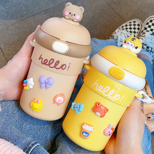 Cute Dumpling Glass Water <b>Bottle</b> With Straw And Crossbody Strap For Girls Students Back To School Large Capacity - Product Image 2