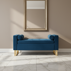 <span class=keywords><strong>Banc</strong></span> de Rangement Ottoman Nordique Moderne et Réglable, <span class=keywords><strong>Banc</strong></span> de Lit Capitonnage en Velours Bleu pour Chambre, Long <span class=keywords><strong>Banc</strong></span> Souple au Style Simple - Product Image 2