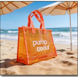 Clear Orange Trim PVC Tote Bag Transparent Beach <b>Handbag</b> for Summer Vacation Seaside Travel Waterproof PVC <b>Handbag</b> Vacation - Product Image 1