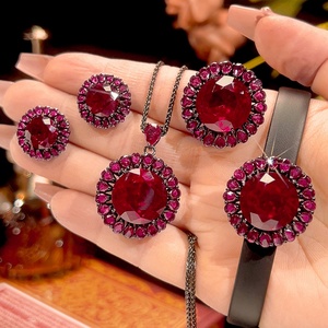 High Quality Eco-friendly Copper Women's Leather <b>Bracelet</b> <b>Set</b> 16-10mm Red Cubic Zirconia Stylish Daily Wear Jewelry <b>Set</b> - Product Image 3