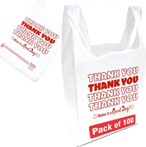 工厂定制，一次性，可重复使用的高级版，标准尺寸超市谢谢购物t恤包-100包