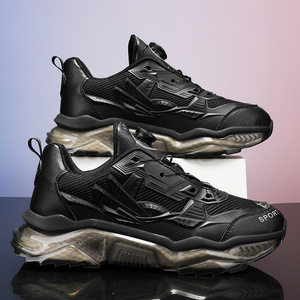 Chaussures pour hommes, baskets de course épaisses en cuir de créateur noir pour hommes, logo personnalisé, chaussures décontractées sans logo pour hommes 2024 - Product Image 2