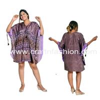 Ladies Beach Wear Kaftan Tops-Sommerkleid ung Damen Short Silk Kaftan Tuniken-Großhandel Kaftan Kleid