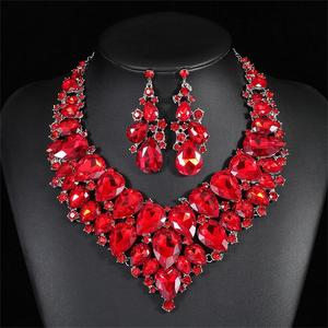 Conjunto de Collar y Pendientes de Cristal Rojo con Diseño Exagerado Europeo y Americano, Joyería de Aleación para Novia, Boda, Mujer - Product Image 2