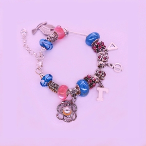 Braccialetti con Ciondoli a Lettere Greche, <span class=keywords><strong>Perle</strong></span> e Fiori, per Confraternite Gamma Phi Delta - Product Image 6