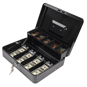 Boîte à monnaie avec clé - Caisse à monnaie avec serrure - Boîte à argent de taille moyenne avec plateau pour pièces de monnaie, billets, usage domestique et professionnel - Product Image 1