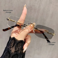 Nouvelles Lunettes Photochromiques Sans Monture YULI pour Femmes, Anti-Lumière Bleue, Légères, Tendance, Motif Floral Ondulé Punk, Fil Doré