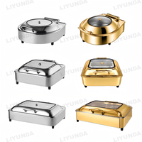 Chauffe-Plat Électrique LIYUNDA Luxe Or 9L en Acier Inoxydable avec Couvercle Hydraulique Visible pour Buffet et Traiteur